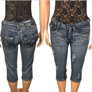 Y2K True Religion Jeans Capri Distressed,Frey Hem Big Billy T Urban Cow Size 29